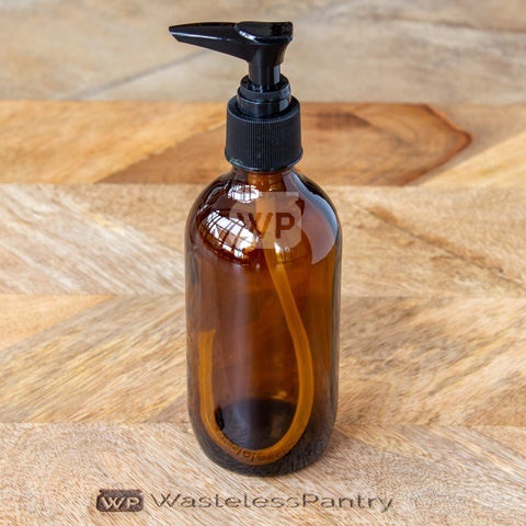 Bottle 200mL Amber Glass Pump - Wasteless Pantry Mundaring