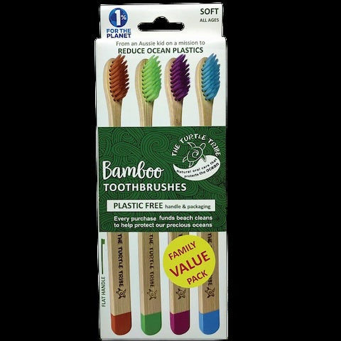 Turtle Tribe Eco Bamboo Toothbrush 4-pack - Wasteless Pantry Mundaring